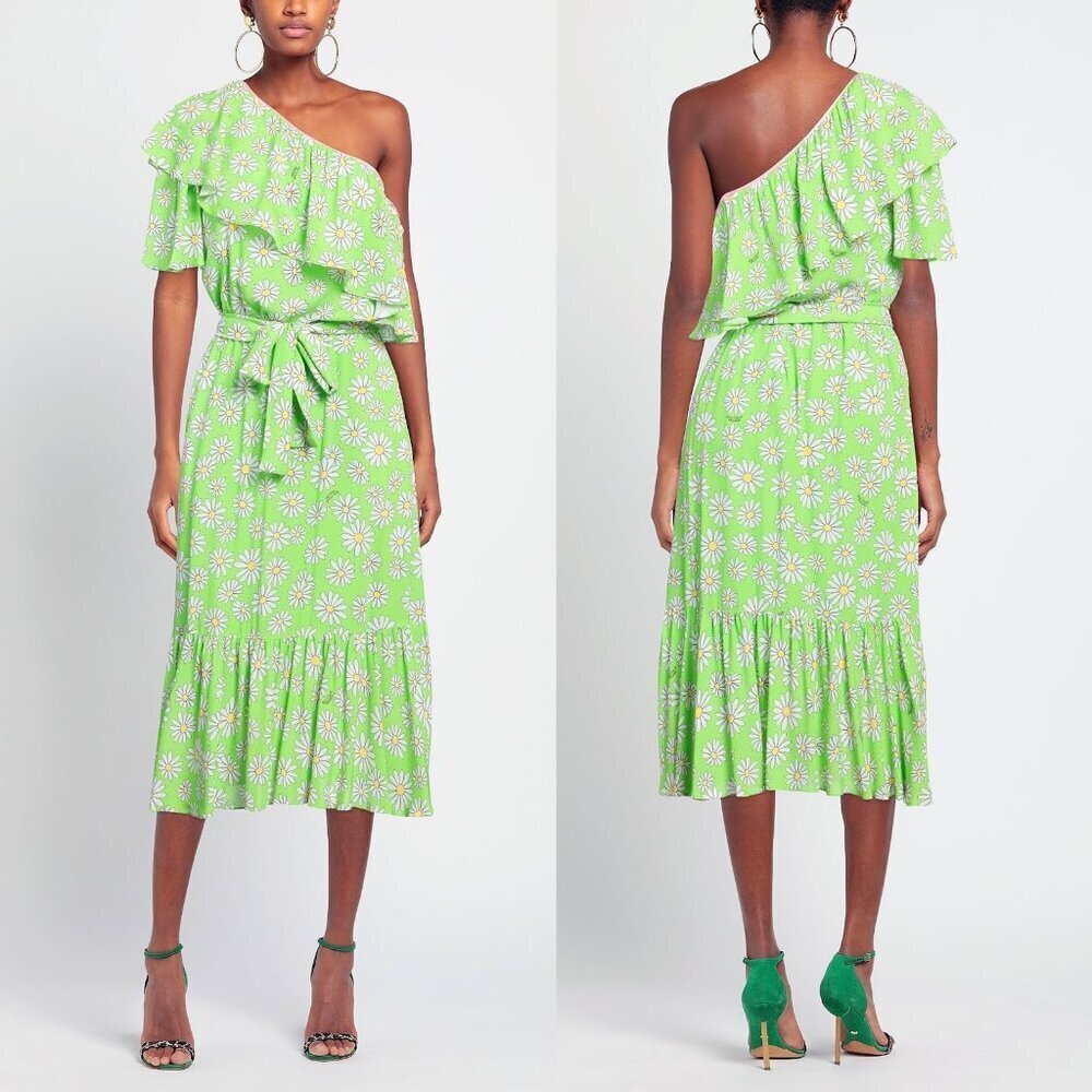 BOUTIQUE MOSCHINO One Shoulder Green Floral Dress Size 6